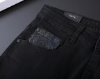 Solid Black Wash Metal Logo Plate Jeans V260814