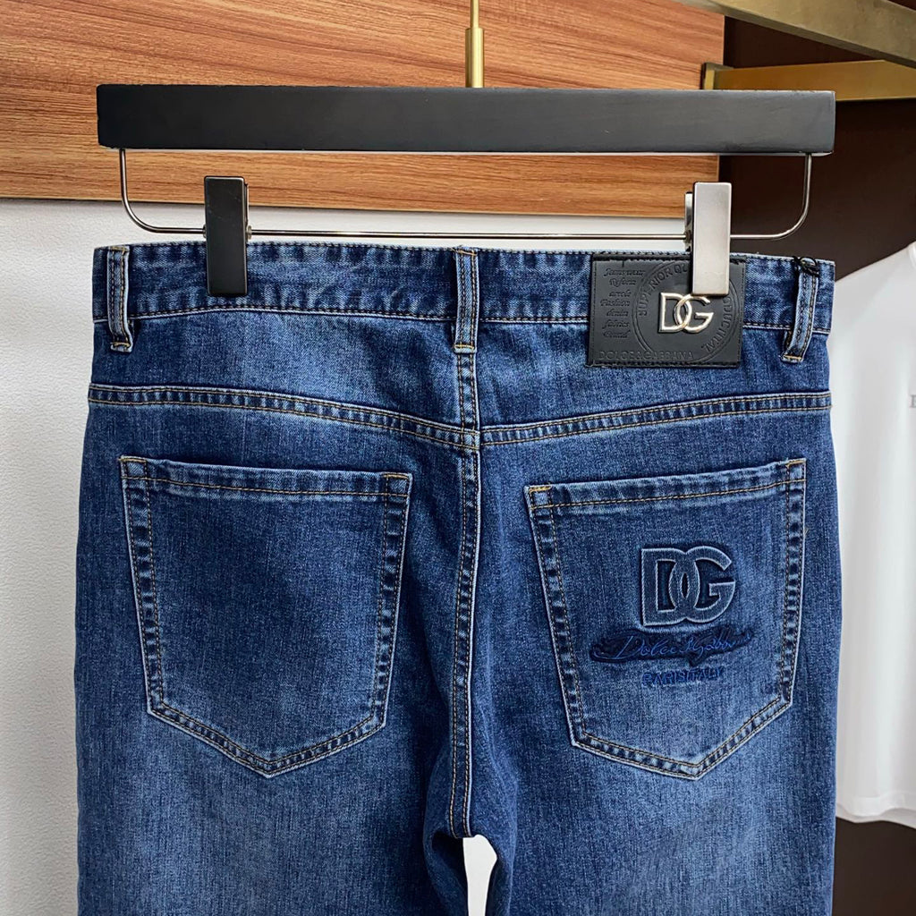 Medium Blue Wash Embroidery Letter Pocket Denim Jeans L260628