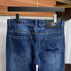 Medium Blue Wash Embroidery Letter Pocket Denim Jeans L260628