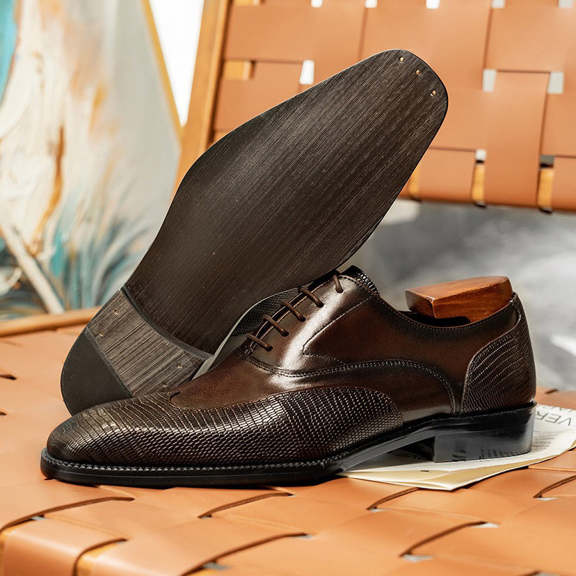 Wingtip Lizard Print Oxford Dress Shoes P050526