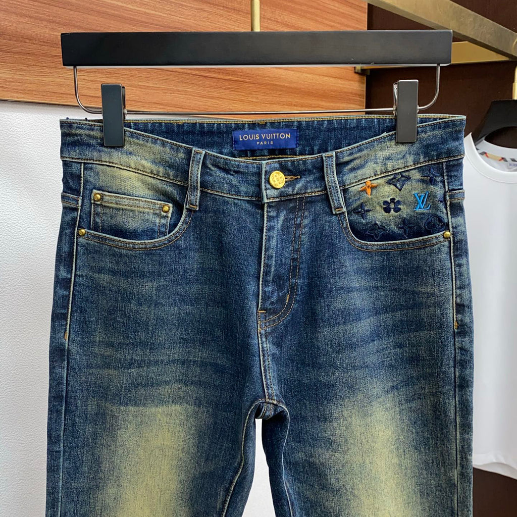 Multi-Color Embroidered Monogram Slim Jeans C261039