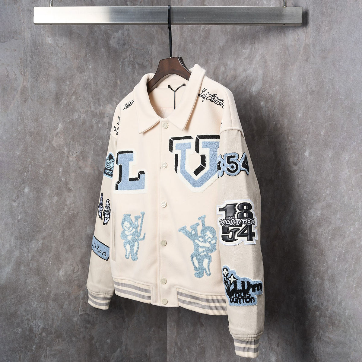 Men's Multi Patch Embroidered Collared Varsity Jacket YG500106