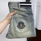 Circular Badge Embroidery Back Pocket Denim Jeans L260616