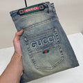 Light Wash Embossed Letter Embroidery Denim Jeans L260636