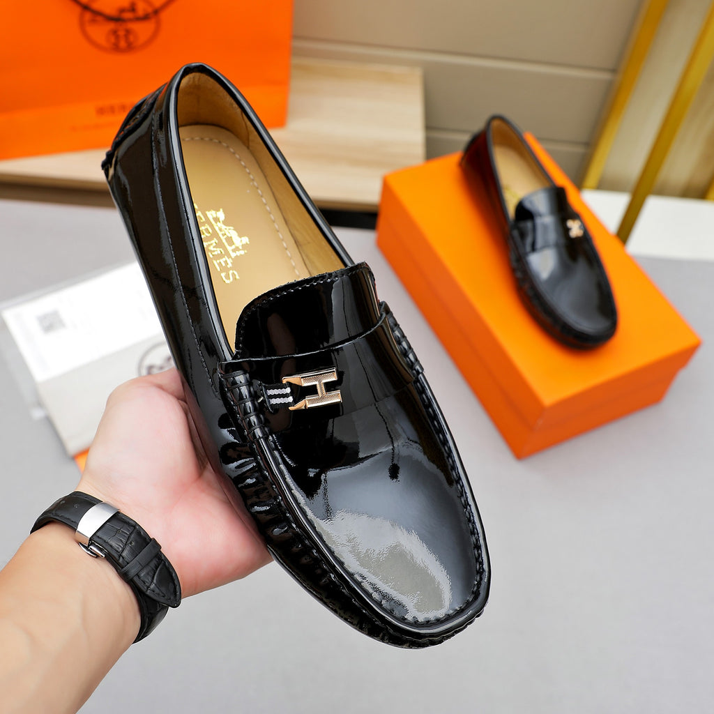 Men's Patent Gloss H Metal Buckle Slip-On Loafers NE190142