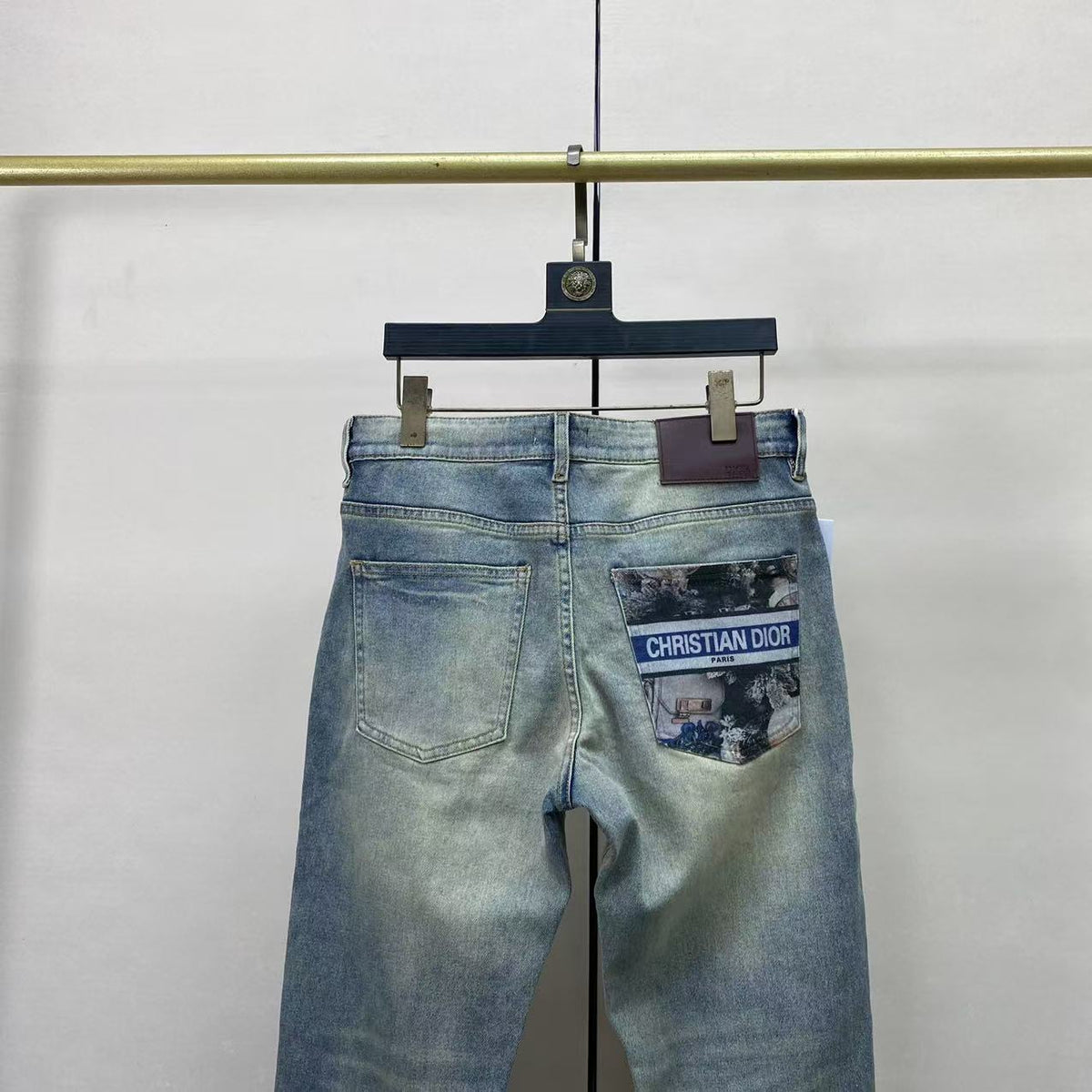 Light Faded Blue Wash Collage Graphic Patch Slim Jeans C261035
