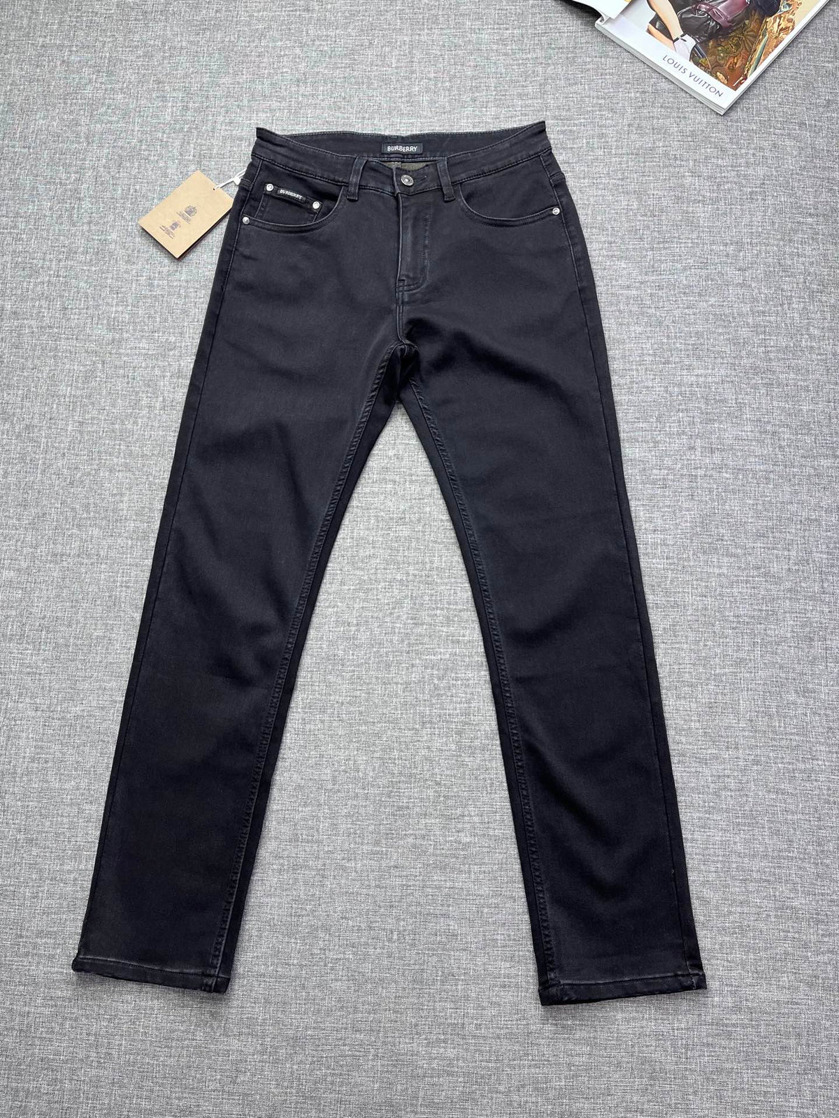 Solid Black Tone-on-Tone Embossed Jeans M260719