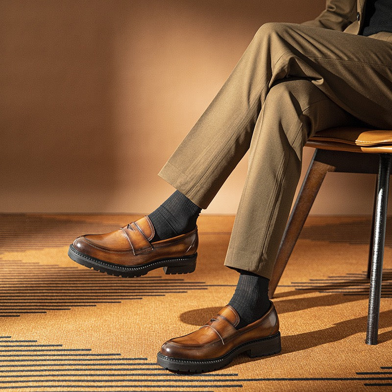 Penny Loafers Chunky Sole Slip-On Dress Shoes Y101112