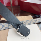 Beige Base Blue Interlocking Pattern Belt With Two-Tone Circle Buckle E020807