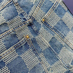 Vintage Blue Checkered Straight Jeans C261044