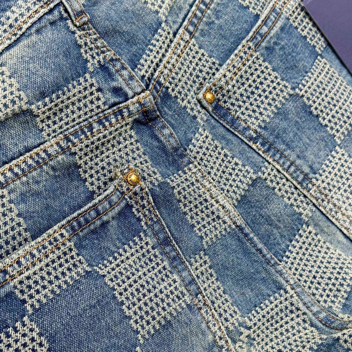 Vintage Blue Checkered Straight Jeans C261044