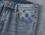 Vintage Fade Camo Pattern Embroidered Jeans V260850