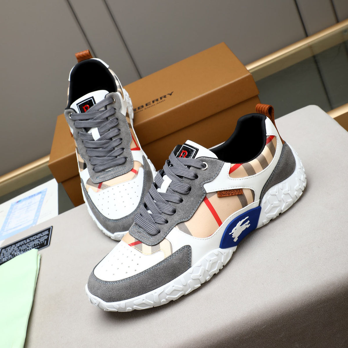 Men's Plaid Patchwork Chunky Sole Casual Sneakers NE190125