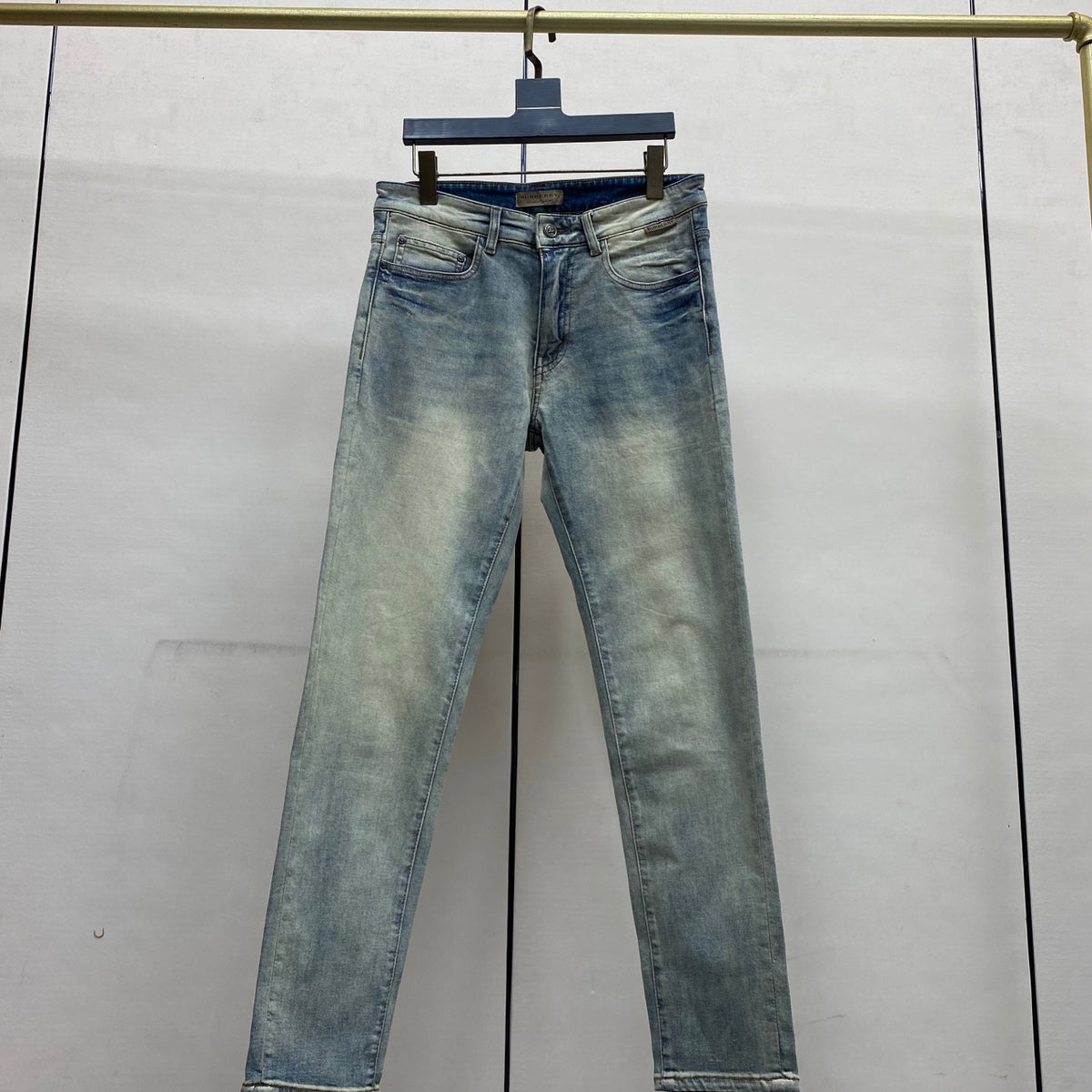 Faded Light Vintage Plaid Knight Print Slim Denim Jeans M260733