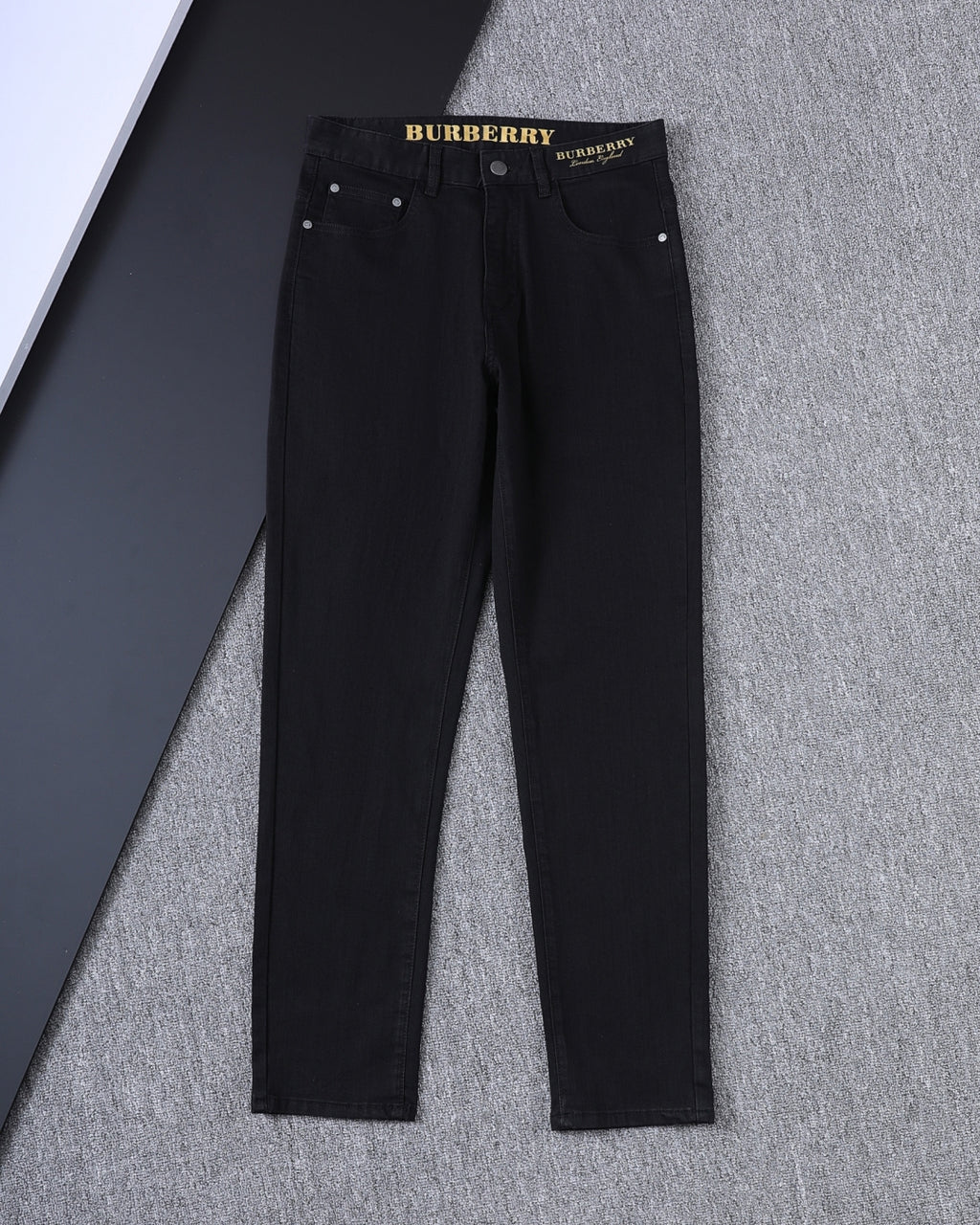 Solid Black Slim Denim With Flocked Equestrian Graphic V260836