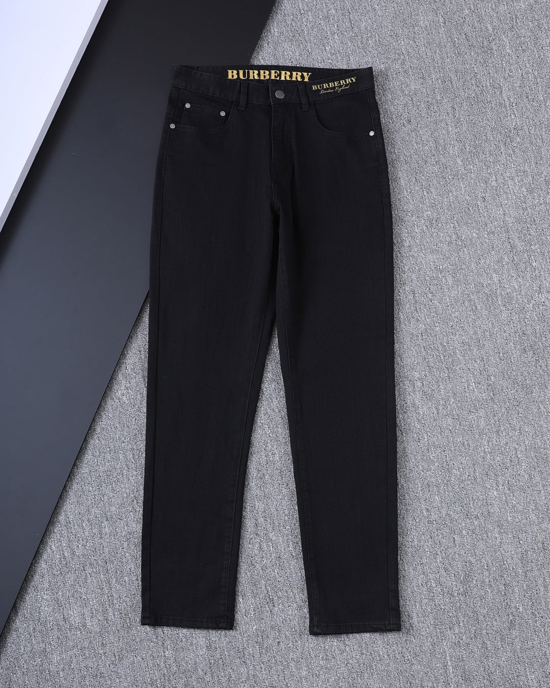 Solid Black Slim Denim With Flocked Equestrian Graphic V260836
