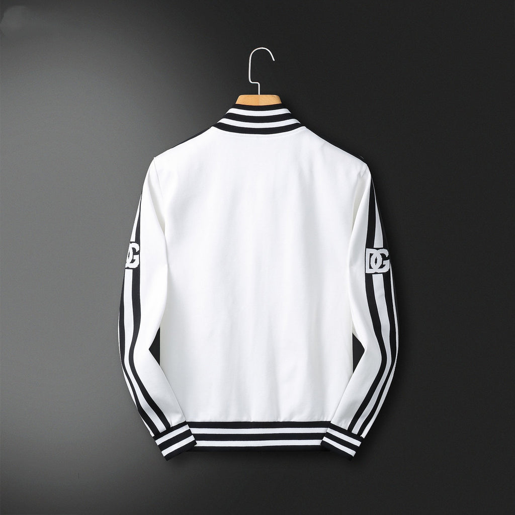 Striped Trim Zip Up Track Suit 2 Piece Jacket & Pants Set U310523