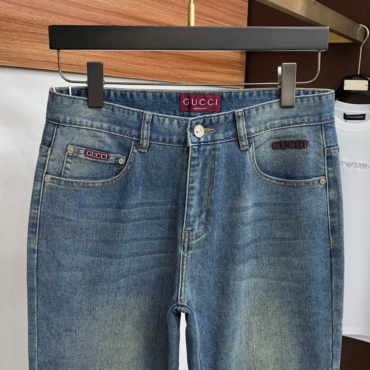 Mid Blue Faded Wash Embossed Pattern Denim Jeans L260611