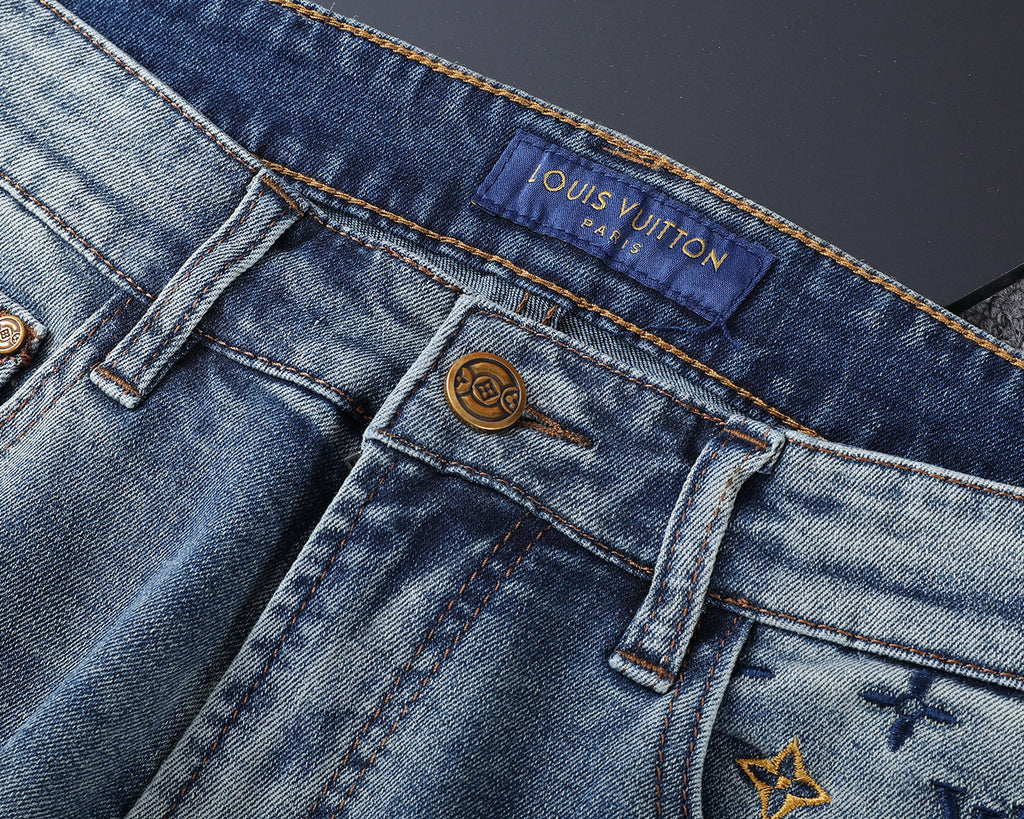 Vintage Fade Camo Pattern Embroidered Jeans V260850