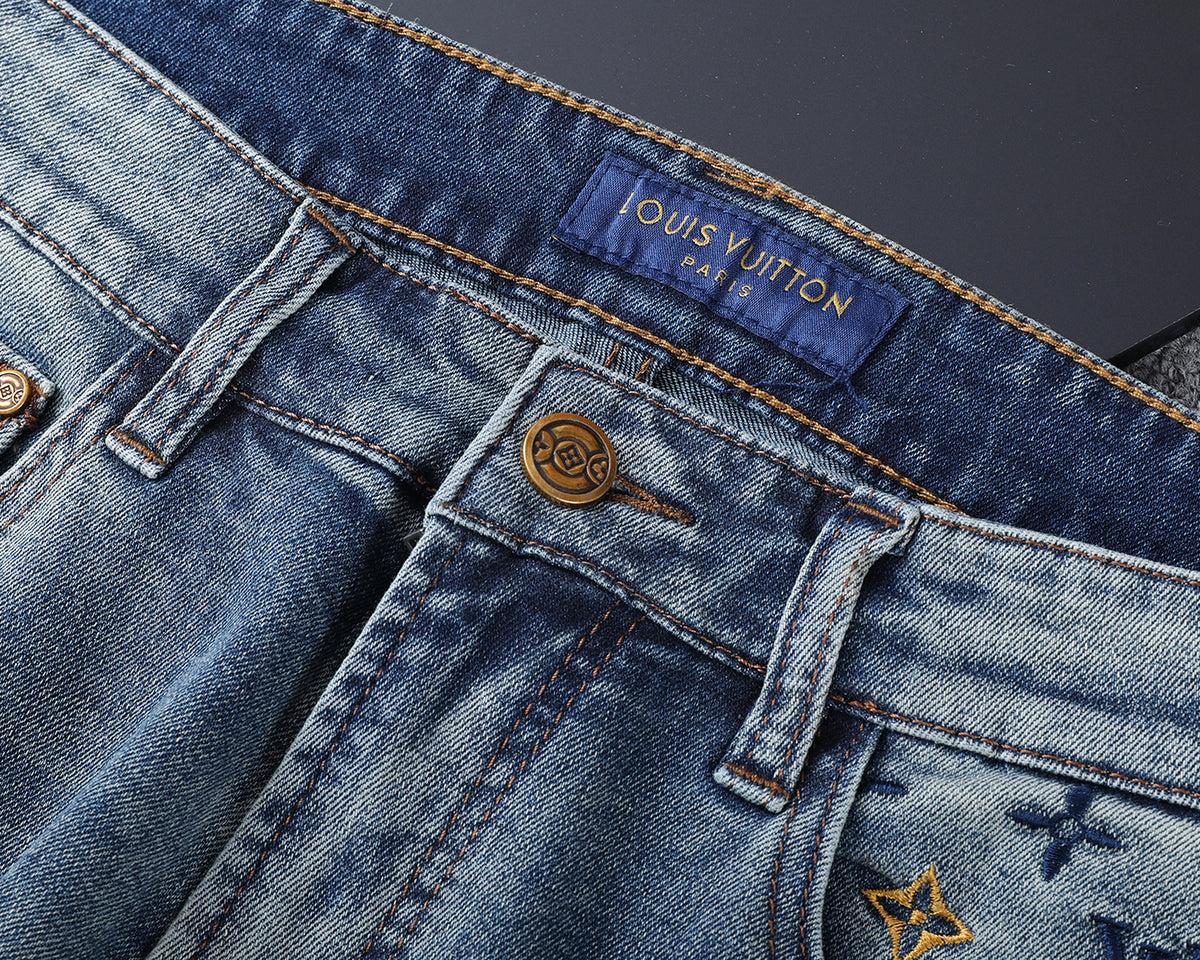 Vintage Fade Camo Pattern Embroidered Jeans V260850