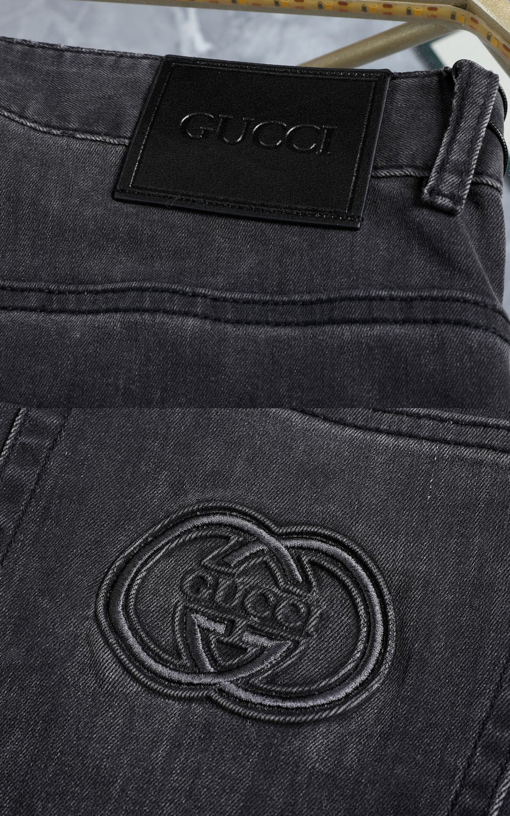 Dark Grey Wash Monogram Embroidery Slim Denim Jeans M260747