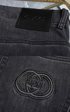 Dark Grey Wash Monogram Embroidery Slim Denim Jeans M260747