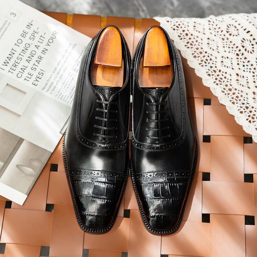 Croc Embossed Cap Toe Oxford Shoes P050504