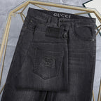 Dark Grey Wash Monogram Embroidery Slim Denim Jeans M260747