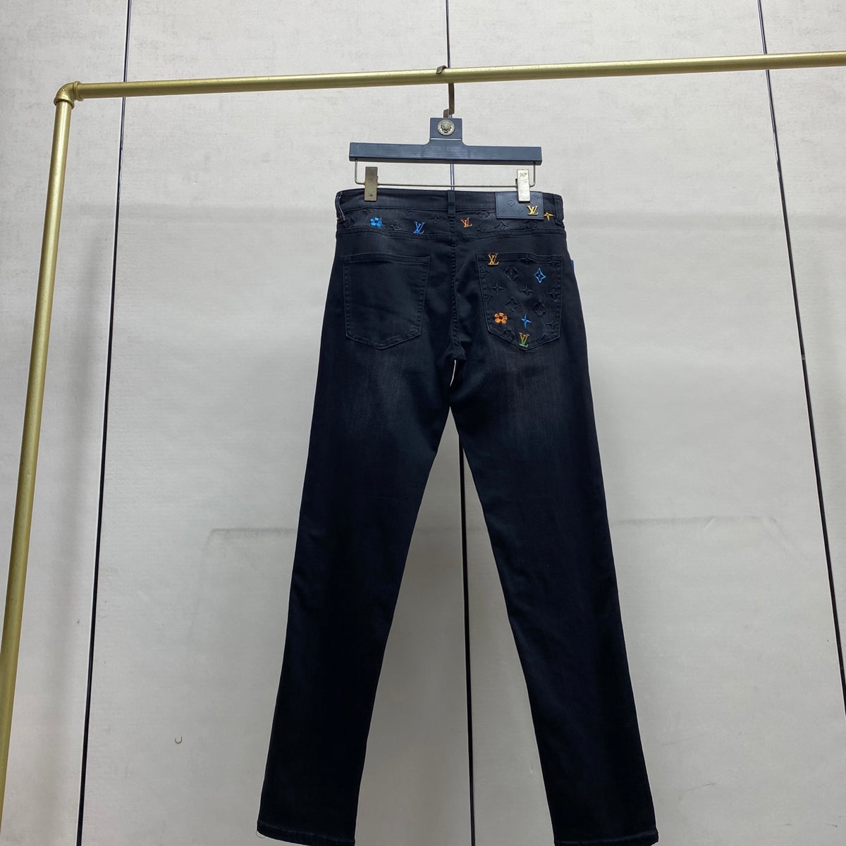 Black Fade Multi-Tone Monogram Embroidery Jeans V260807