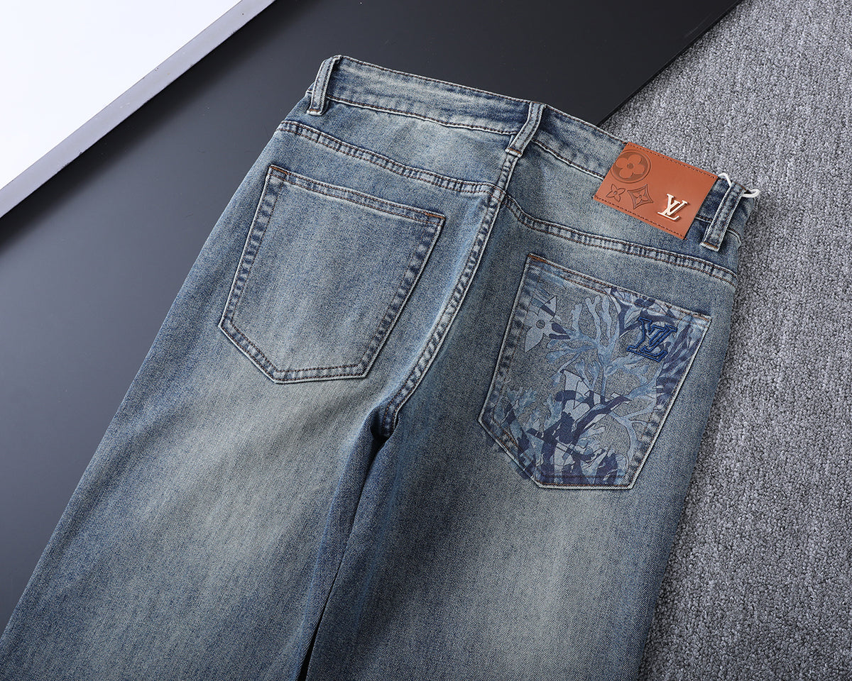 Vintage Fade Camo Pattern Embroidered Jeans V260850