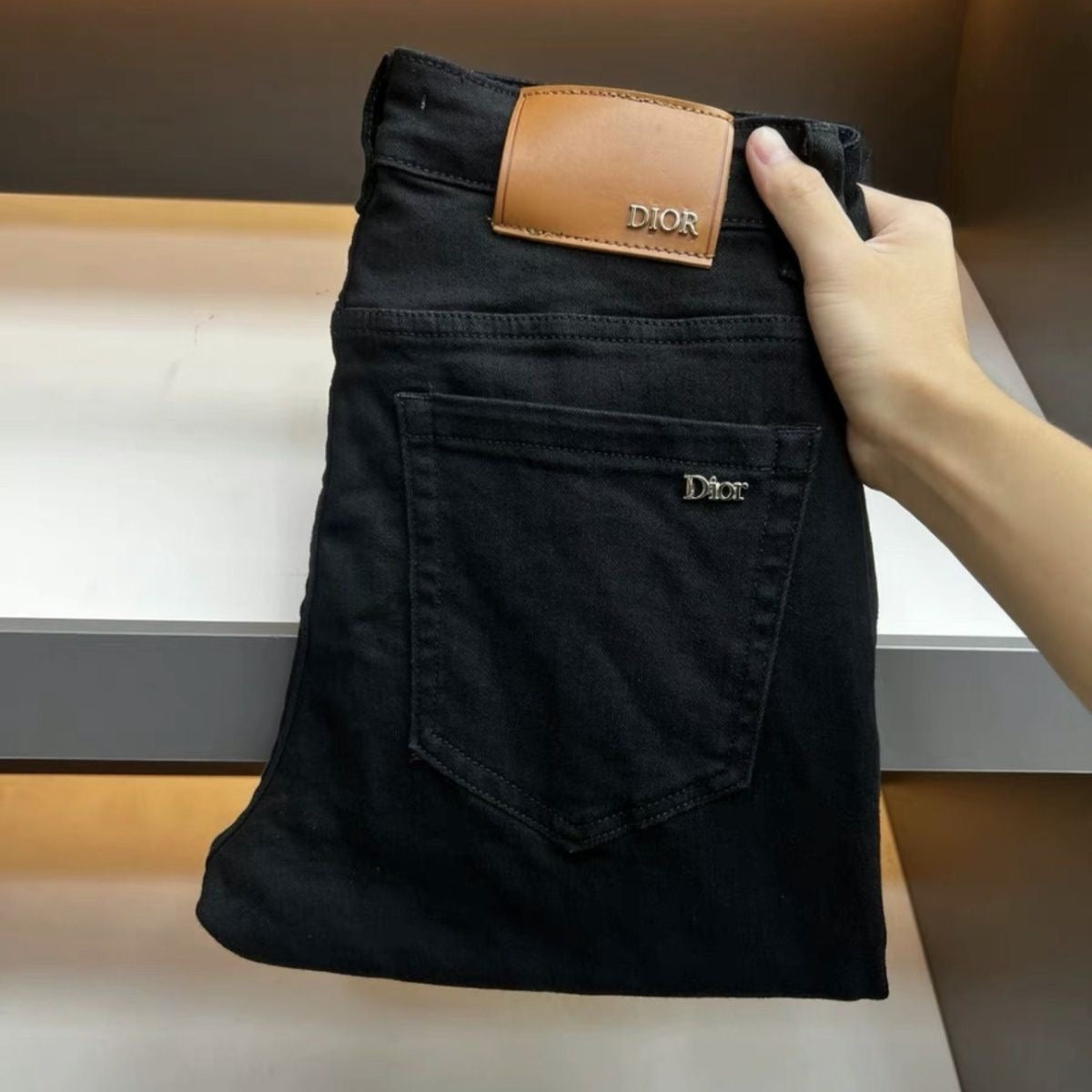Black Silver Metal Logo Slim Jeans C261025