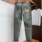 Vintage Dark Faded Crown Art Print Pocket Denim Jeans L260638
