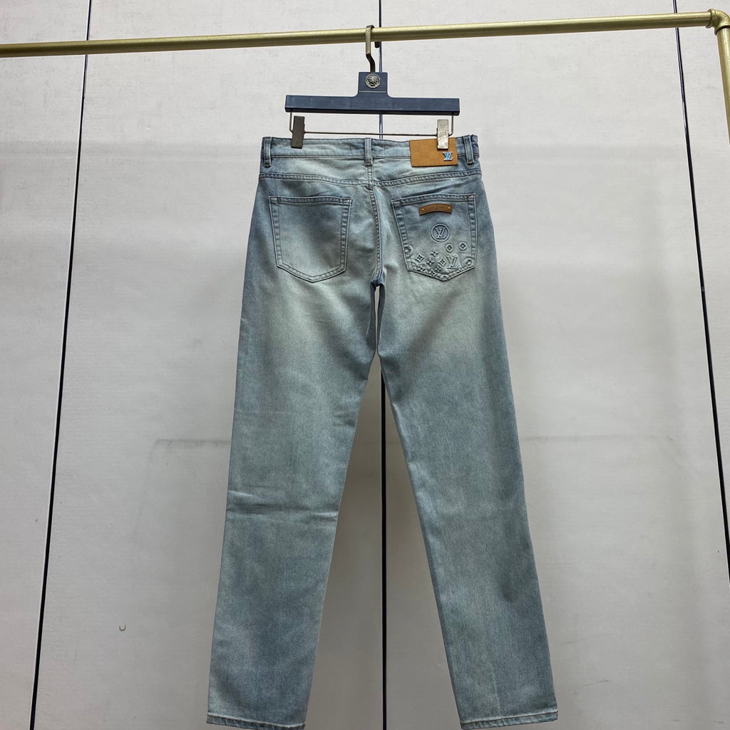 Faded Light Blue Embossed Monogram Slim Denim Jeans M260730
