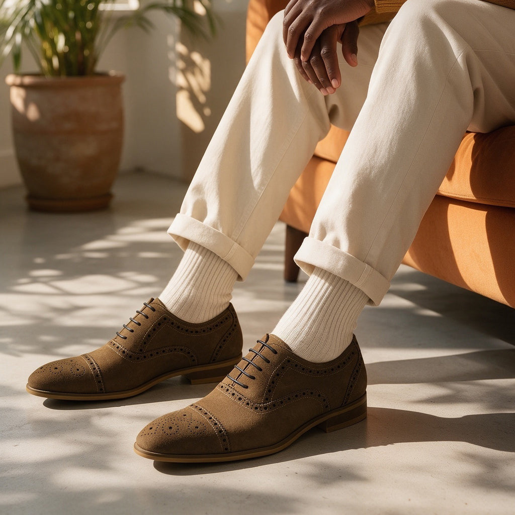 Suede Cap Toe Brogue Oxford Shoes Lace-Up Dress Shoes Y101134
