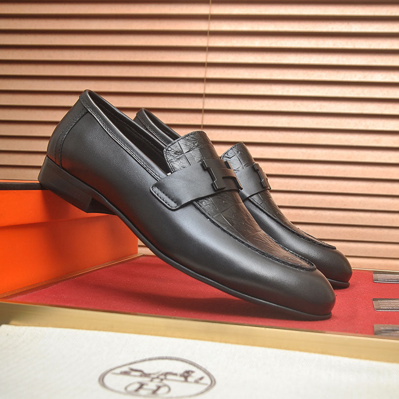 Men's H Buckle Croc Embossed Panel Loafers M10342250