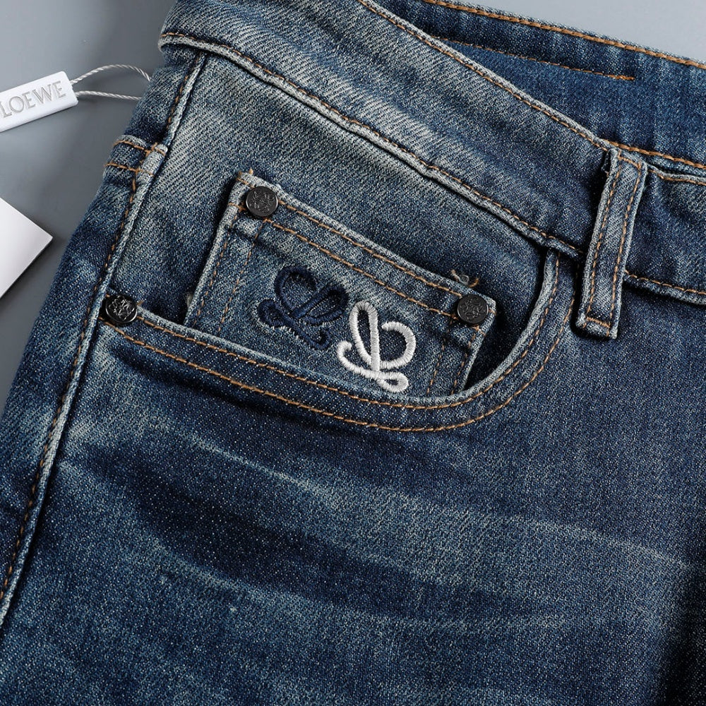 Knotted Embroidery Logo Straight Fit Denim Jeans NE210202