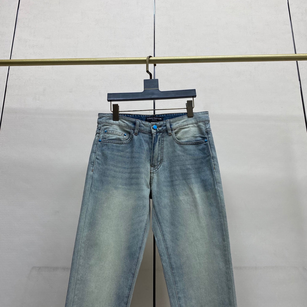 Faded Light Blue Embossed Monogram Slim Denim Jeans M260730