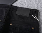 Solid Black Wash Embossed Monogram Jeans V260815