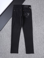 Solid Black Wash Embossed Monogram Jeans V260815