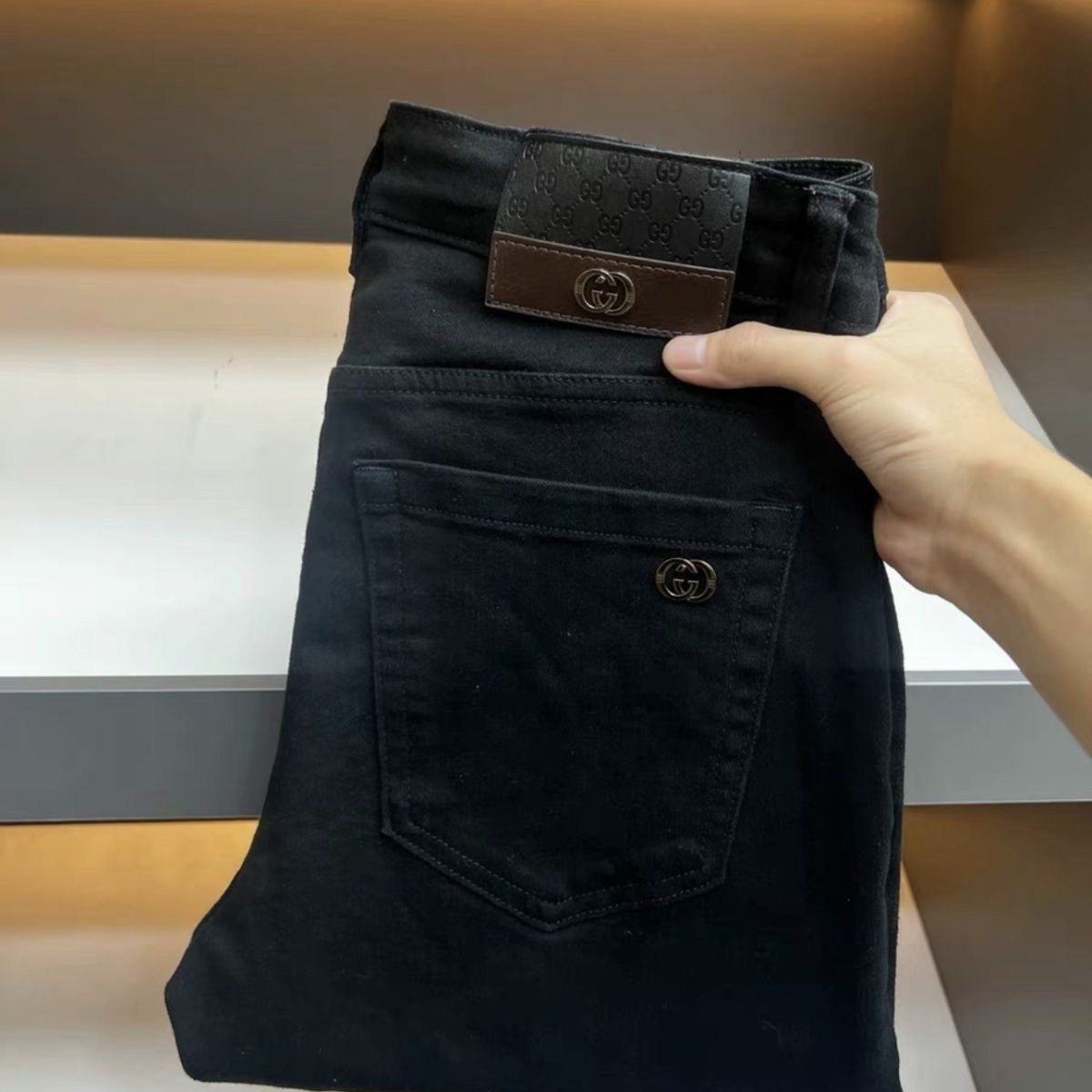 Black Antique Brass Double G Slim Jeans C261026