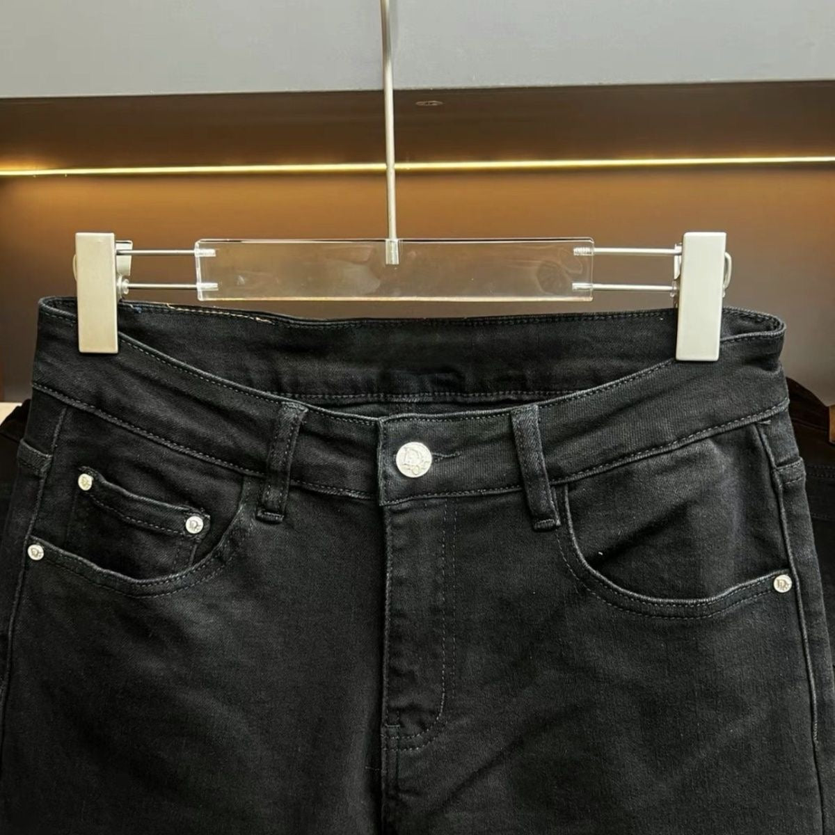Black Silver Metal Logo Slim Jeans C261025