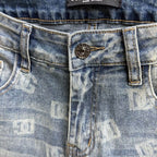 Light Vintage Faded Wash Allover Monogram Print Slim Jeans C261031
