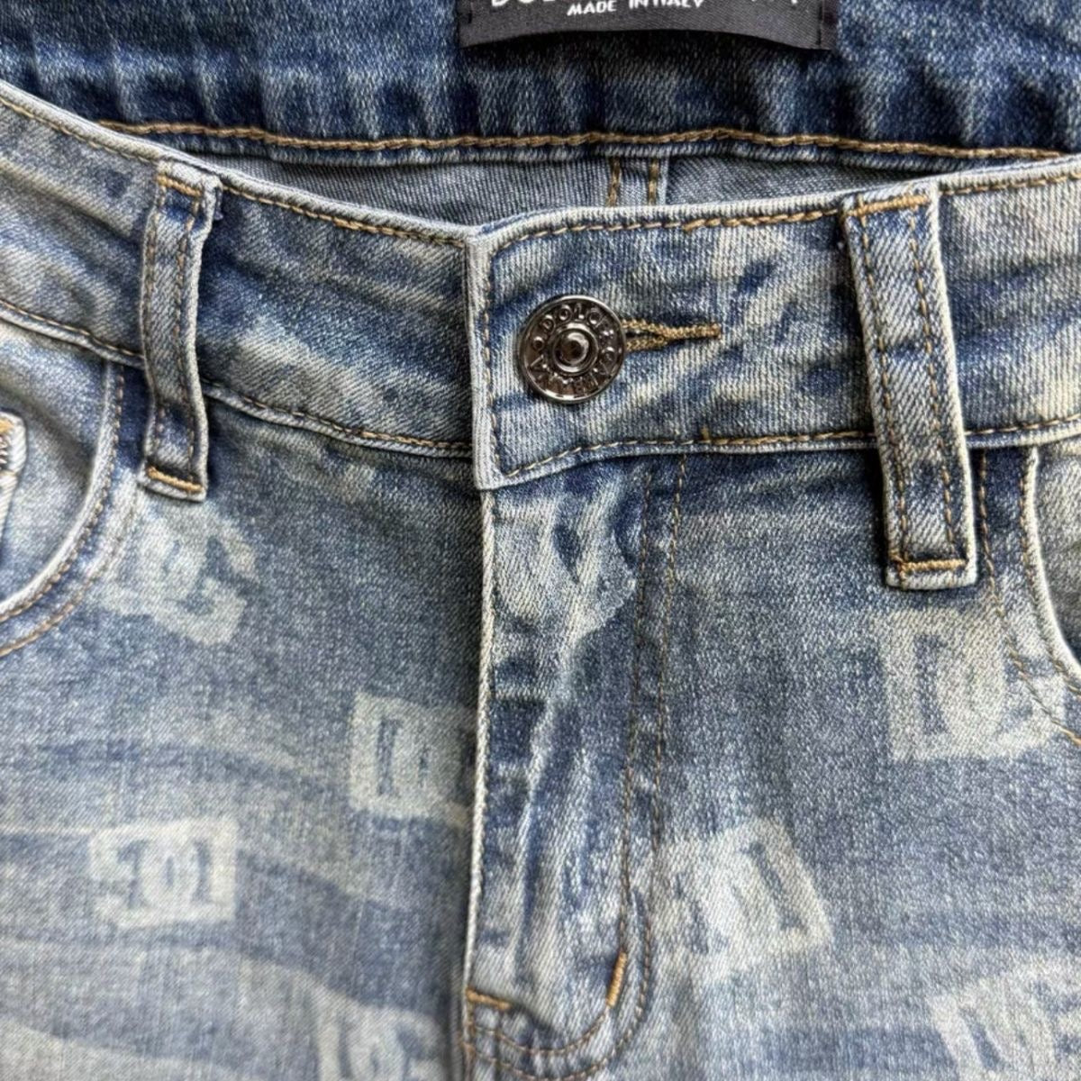 Light Vintage Faded Wash Allover Monogram Print Slim Jeans C261031