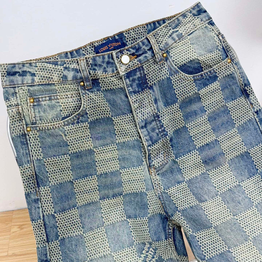 Vintage Blue Checkered Straight Jeans C261044