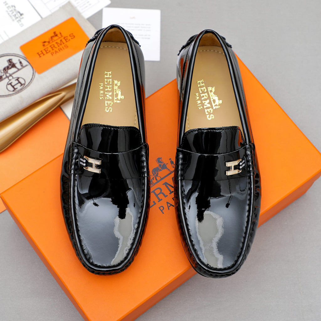 Men's Patent Gloss H Metal Buckle Slip-On Loafers NE190142