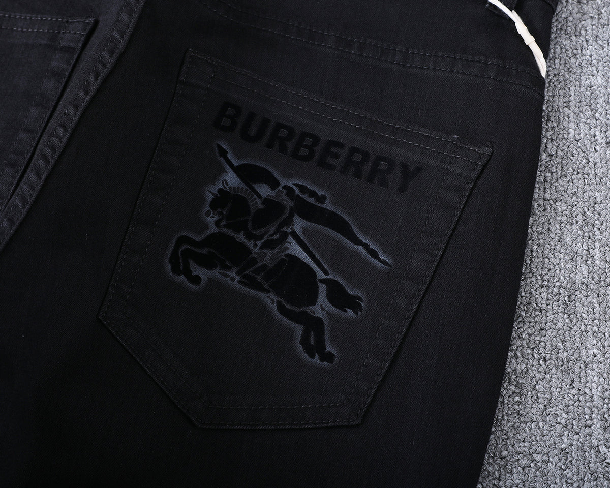 Solid Black Slim Denim With Flocked Equestrian Graphic V260836
