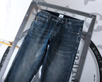 Dark Vintage Fade Check Print Knight Logo Jeans V260810