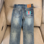 Blue Vintage Faded Wash Mens Printed Pocket Denim Trousers R260511