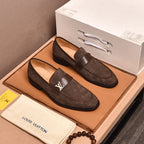 Men's Checkered Embossed Metal Logo Slip-On Loafers NE190123
