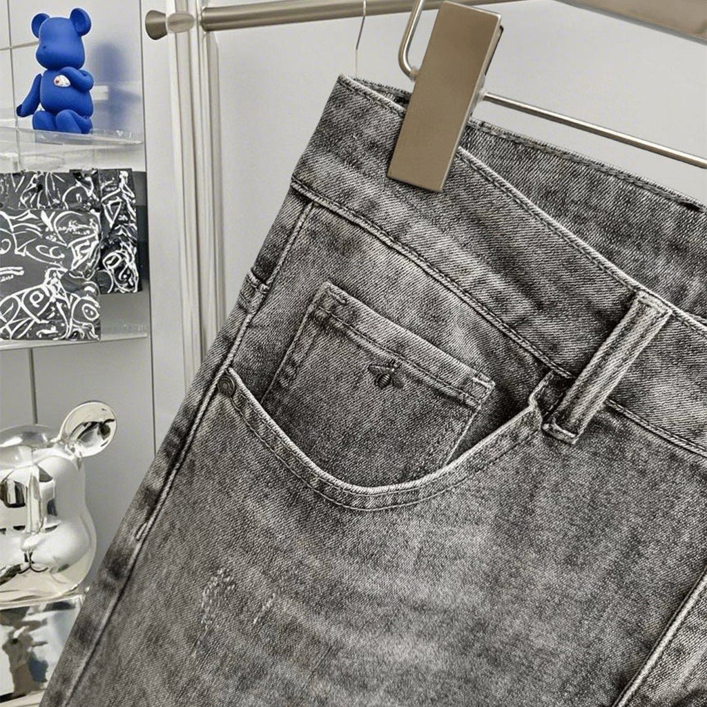 Vintage Grey Printed Logo Slim Jeans E260906